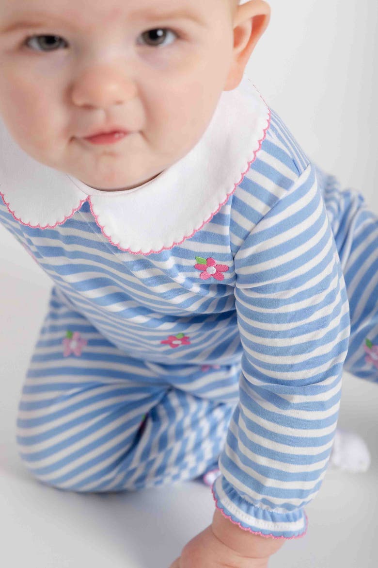 Stripe Knit Longall With Embroidered Flowers, Alternate, color, Light Blue, White, Pink