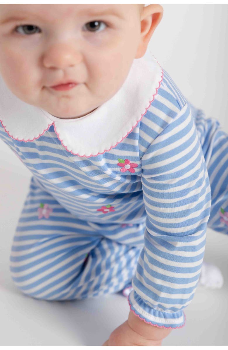 Florence Eiseman Stripe Knit Longall With Embroidered Flowers, Alternate, color, Light Blue, White, Pink