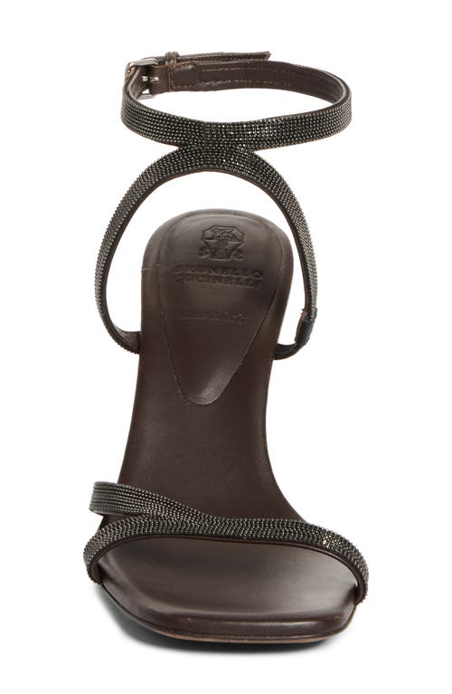 Brunello Cucinelli Bead-embellished Leather Wedge Sandals In Testa Moro