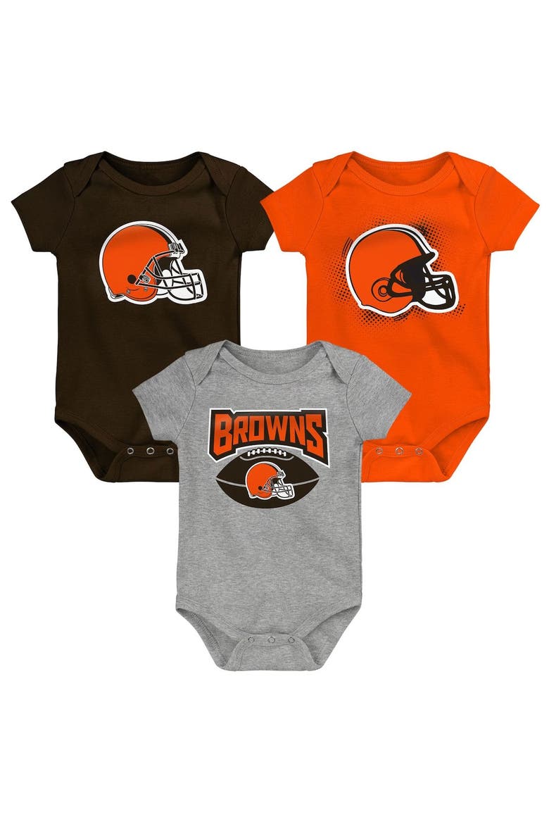Infant Brown/Orange/Heathered Gray Cleveland Browns 3-Pack Game On Bodysuit Set, Main, color, Brown