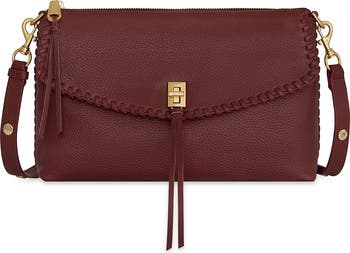 A dark red leather shoulder bag