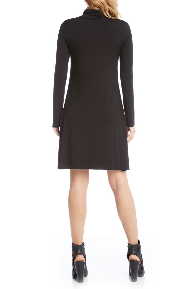Turtleneck A-Line Dress, Alternate, color, BLACK