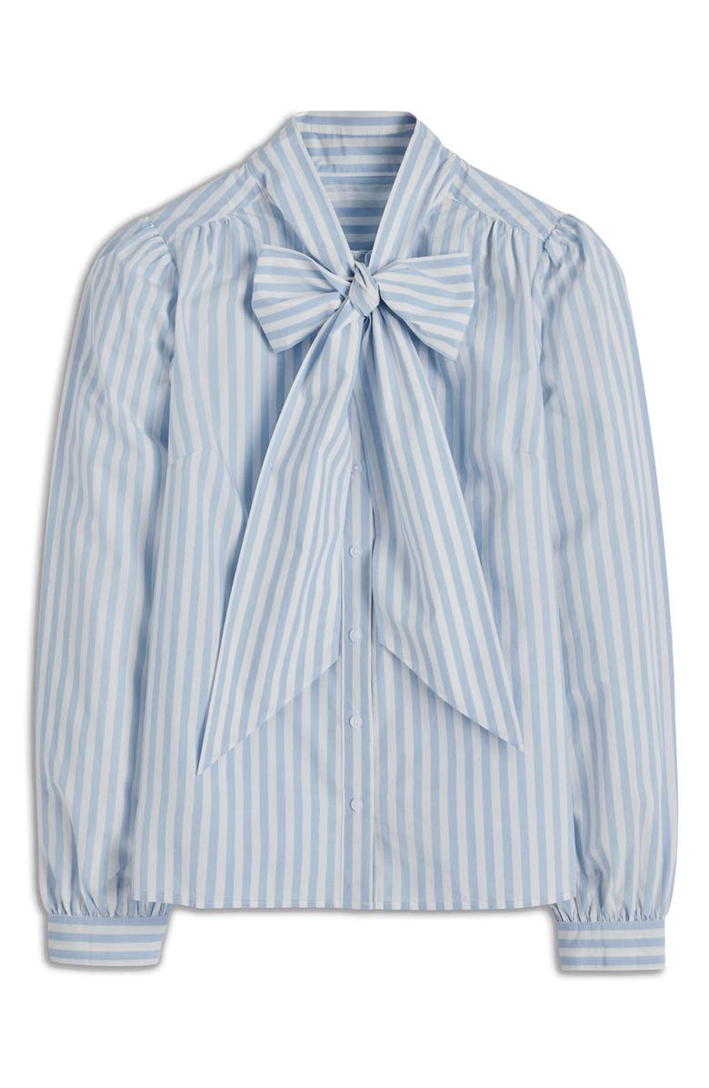 Boden Stripe Tie Neck Cotton Button-Up Shirt, Alternate, color,
