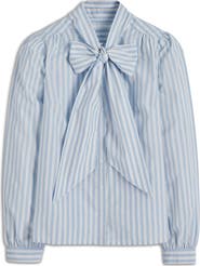 Boden Stripe Tie Neck Cotton Button-Up Shirt