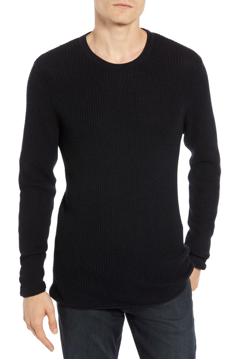 Regular Fit Waffle Crewneck Pullover, Main, color, MIDNIGHT