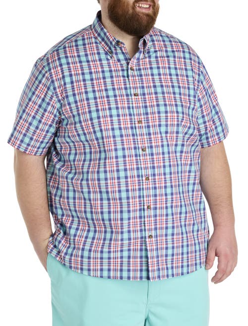 Harbor Bay By Dxl Big & Tall Easy-care Large Plaid Sport Shirt In Aqua Multi