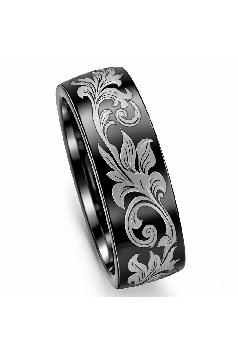 Men's Black Barrel Script Titainum Ring 7MM Comfort Fit Wedding Band, Alternate, color, Titanium