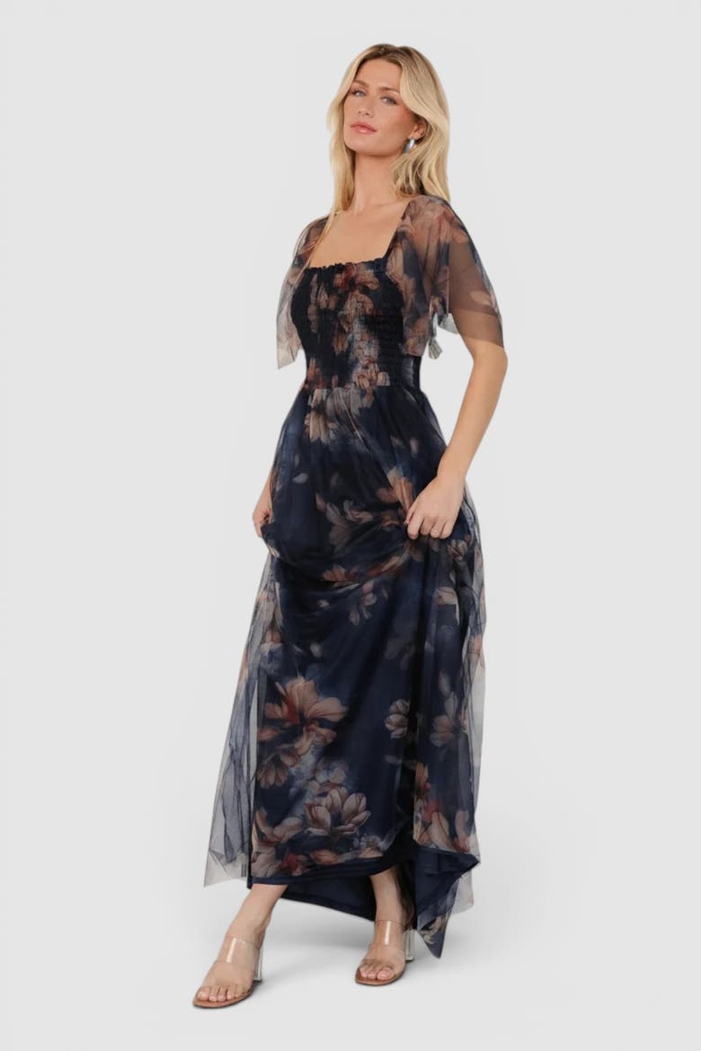 Cassandra Tulle Maxi Dress, Alternate, color, Dark Blue Floral
