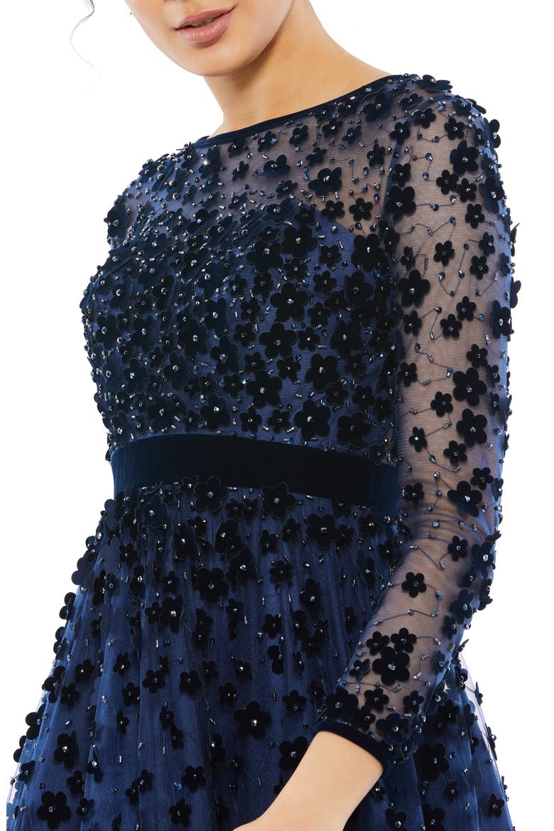 Embellished Illusion High Neck Long Sleeve Fit & Flare, Alternate, color, MIDNIGHT