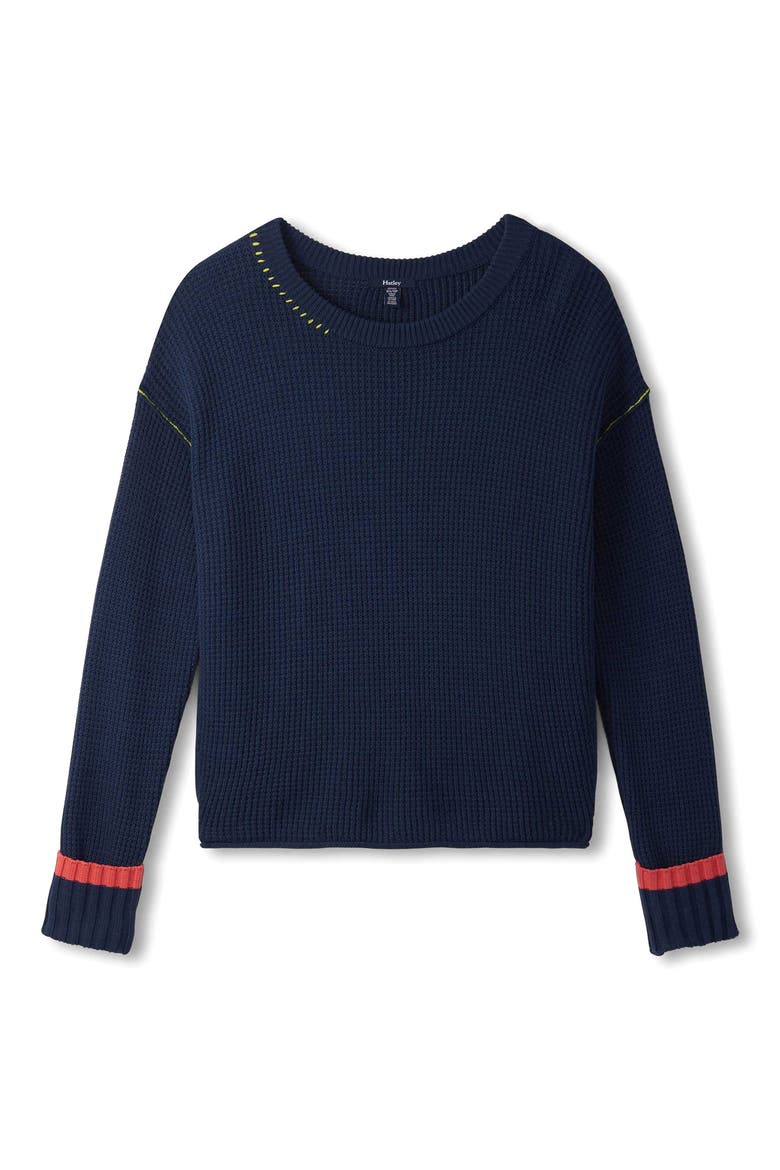 Contrast Stitch Waffle Knit Cotton Blend Sweater, Alternate, color, NAVY