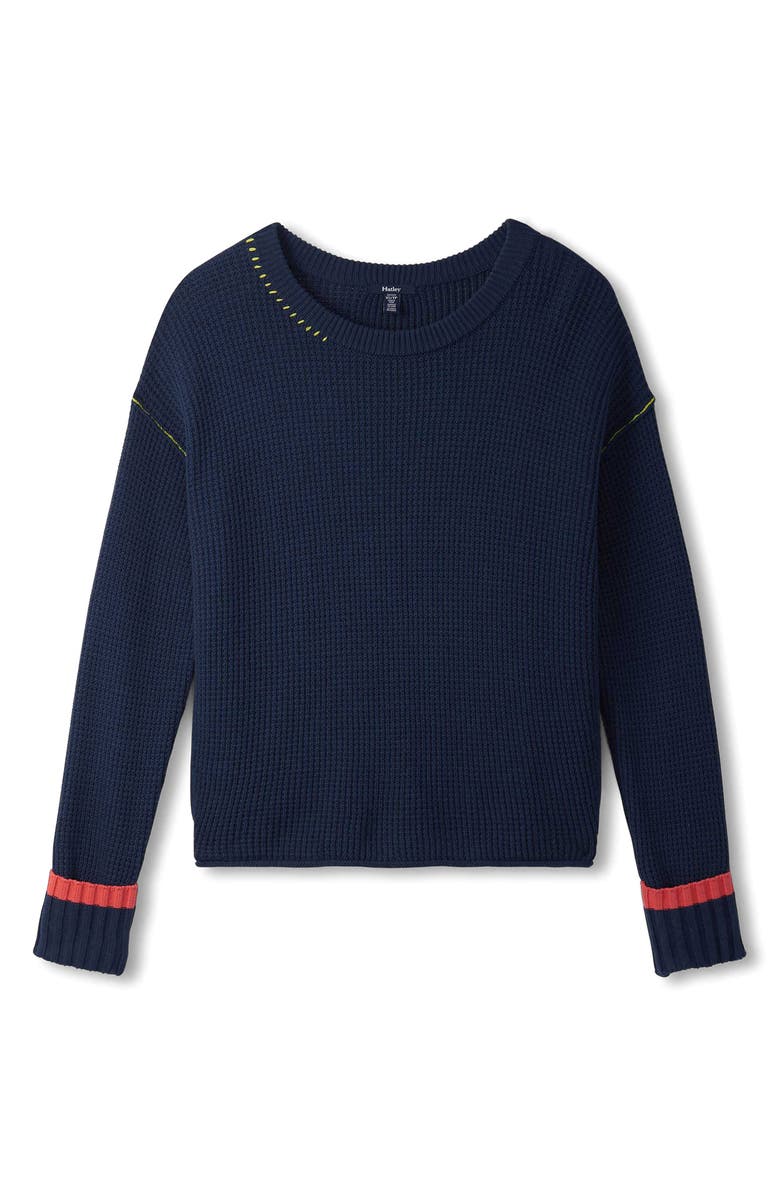 Hatley Contrast Stitch Waffle Knit Cotton Blend Sweater, Alternate, color, Navy