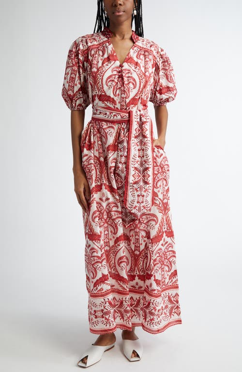 Shop Farm Rio Tropical Cameo Puff Sleeve Cotton Maxi Dress In Tropical Cameo Off-white
