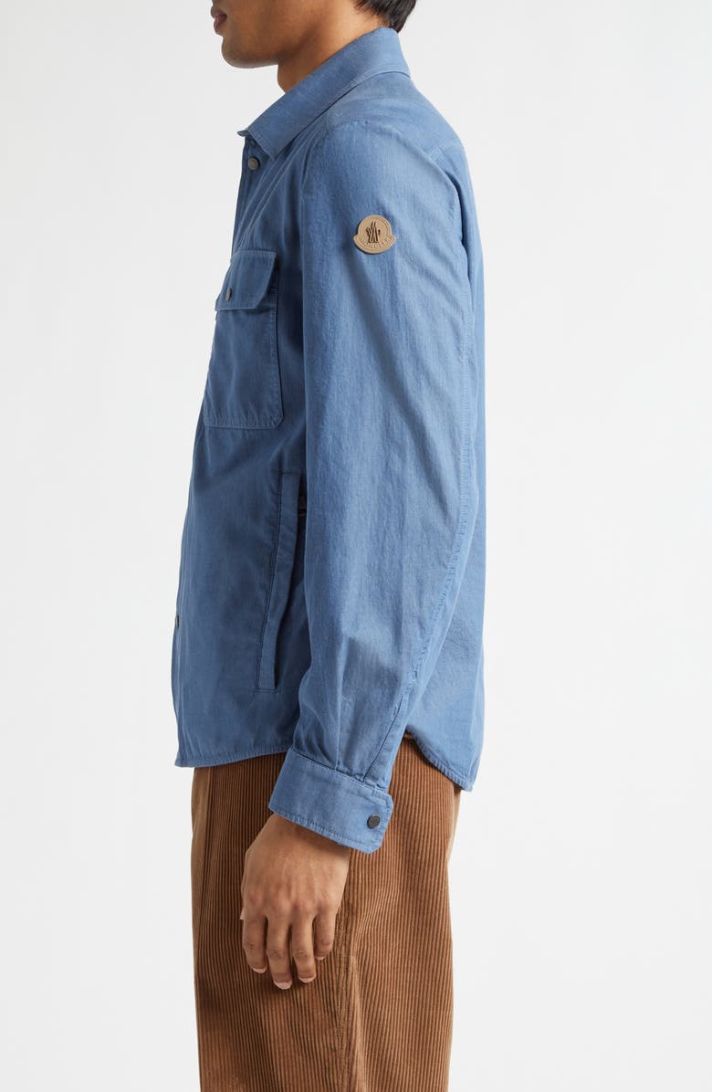 Moncler Logo Patch Denim Shirt Jacket, Alternate, color, Blue Horizon