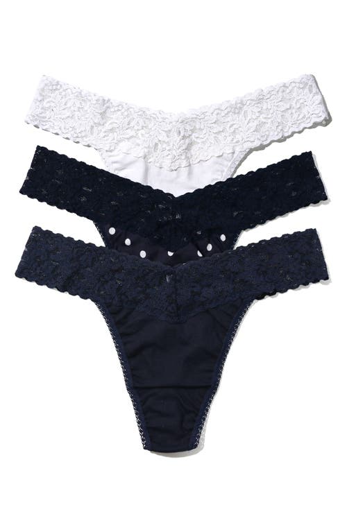 Hanky Panky Supima® Cotton & Lace Assorted 3-pack Original Rise Thongs In Multi