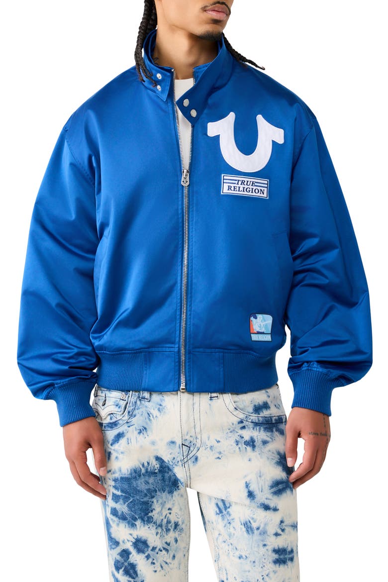 Logo Screenprint Bomber Jacket, Main, color, PACIFIC BLUE