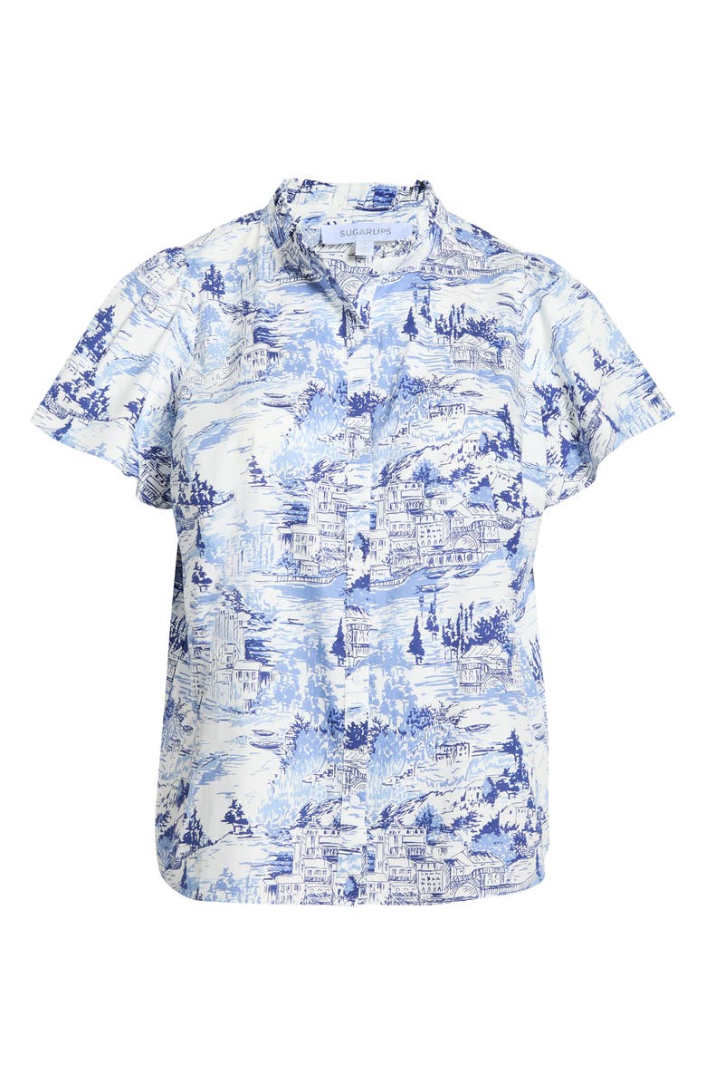 SUGARLIPS Kearny Floral Print Poplin Top, Alternate, color, Wht-Blues-Mult