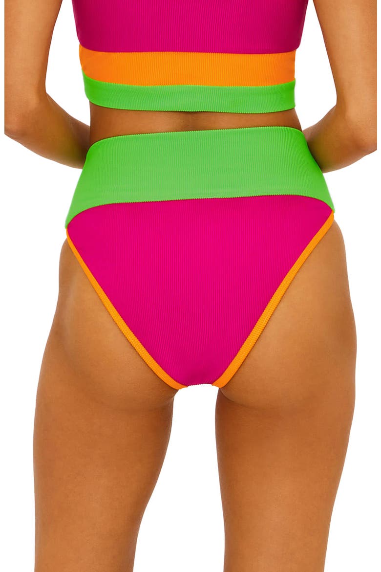 Emmy Colorblock High Waist Bikini Bottoms, Alternate, color, NEON SUNSET COLORBLOCK