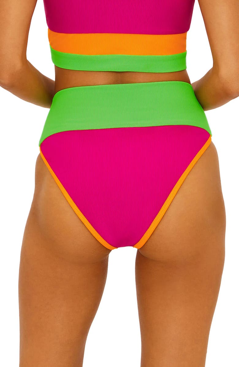 Beach Riot Emmy Colorblock High Waist Bikini Bottoms, Alternate, color, Neon Sunset Colorblock