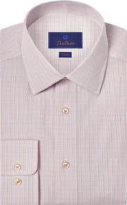 David Donahue Trim Fit Check Cotton Dress Shirt