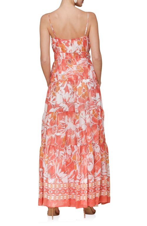 Avec Les Filles Mixed Print Tiered Maxi Dress In Orange