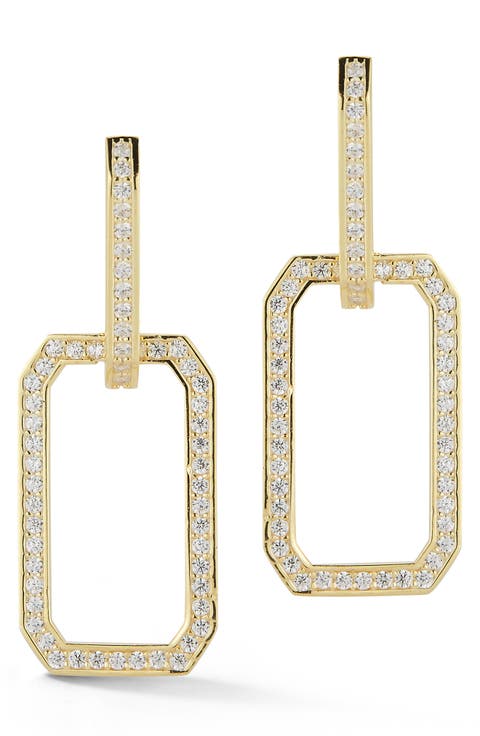 14K Gold Plate Cubic Zirconia Link Drop Earrings