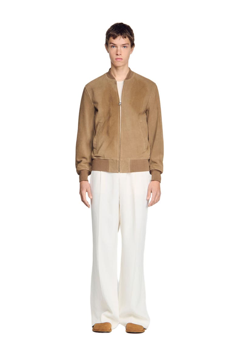 Zip-up split leather jacket, Main, color, Cappucino