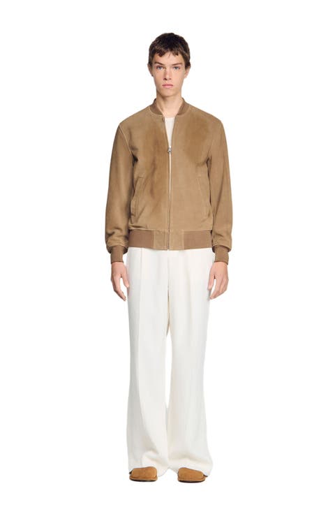 Zip-up split leather jacket