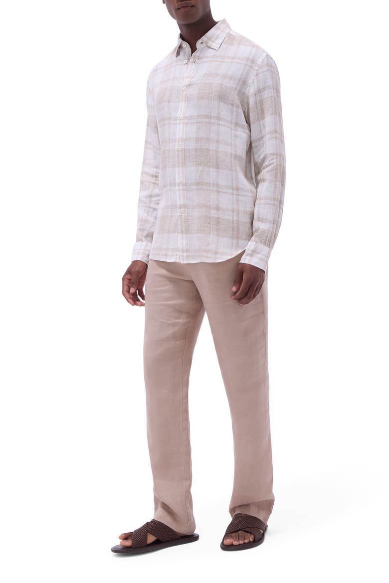 Julian Plaid Slub Linen Button-Up Shirt, Alternate, color, SAND