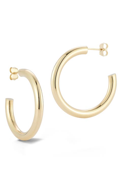 14K Gold Tube Hoop Earrings