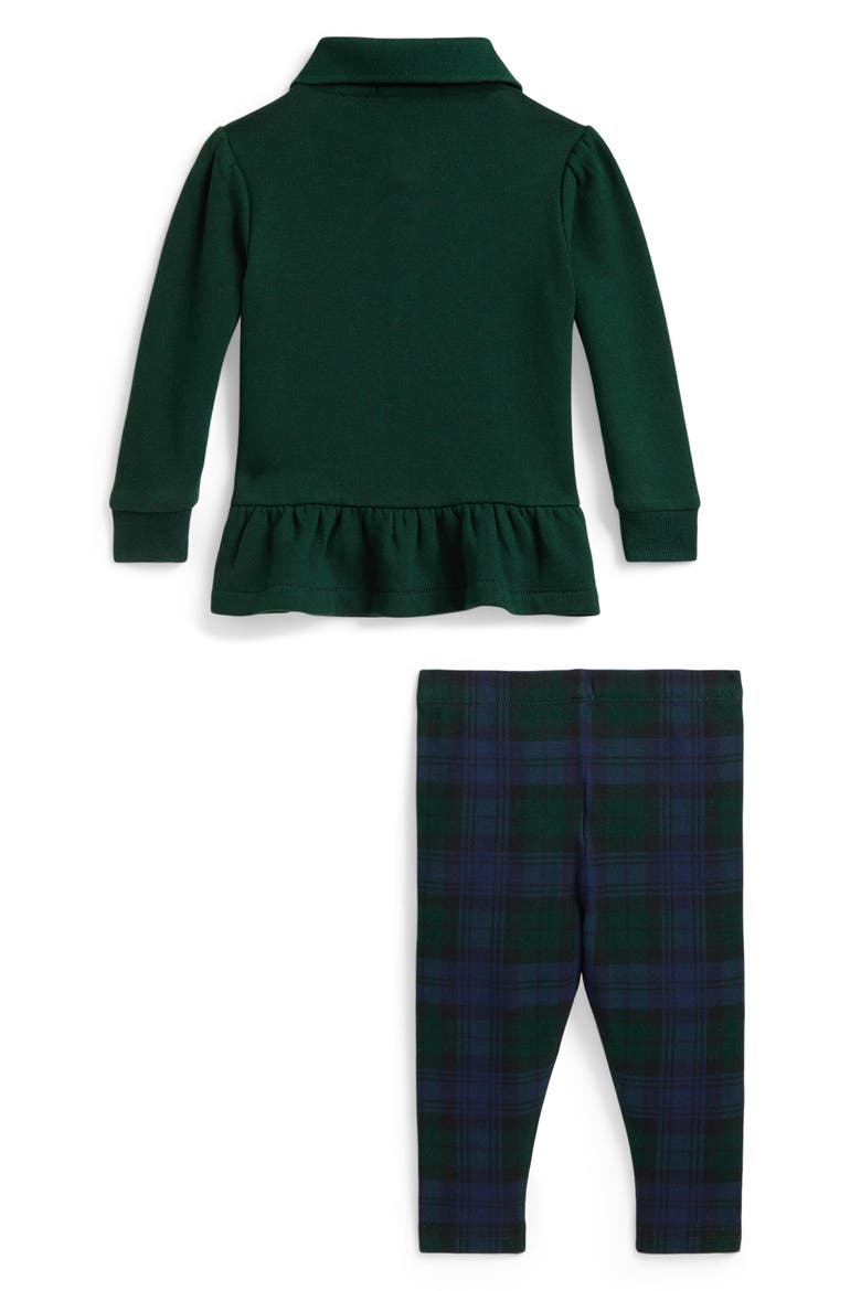 Kids' Polo Bear Peplum Top & Plaid Leggings Set, Alternate, color, MOSS AGATE