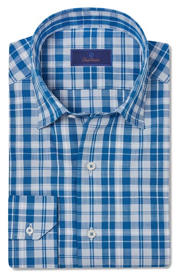 David Donahue Casual Plaid Pima Cotton Button-down Shirt In Royal/sky