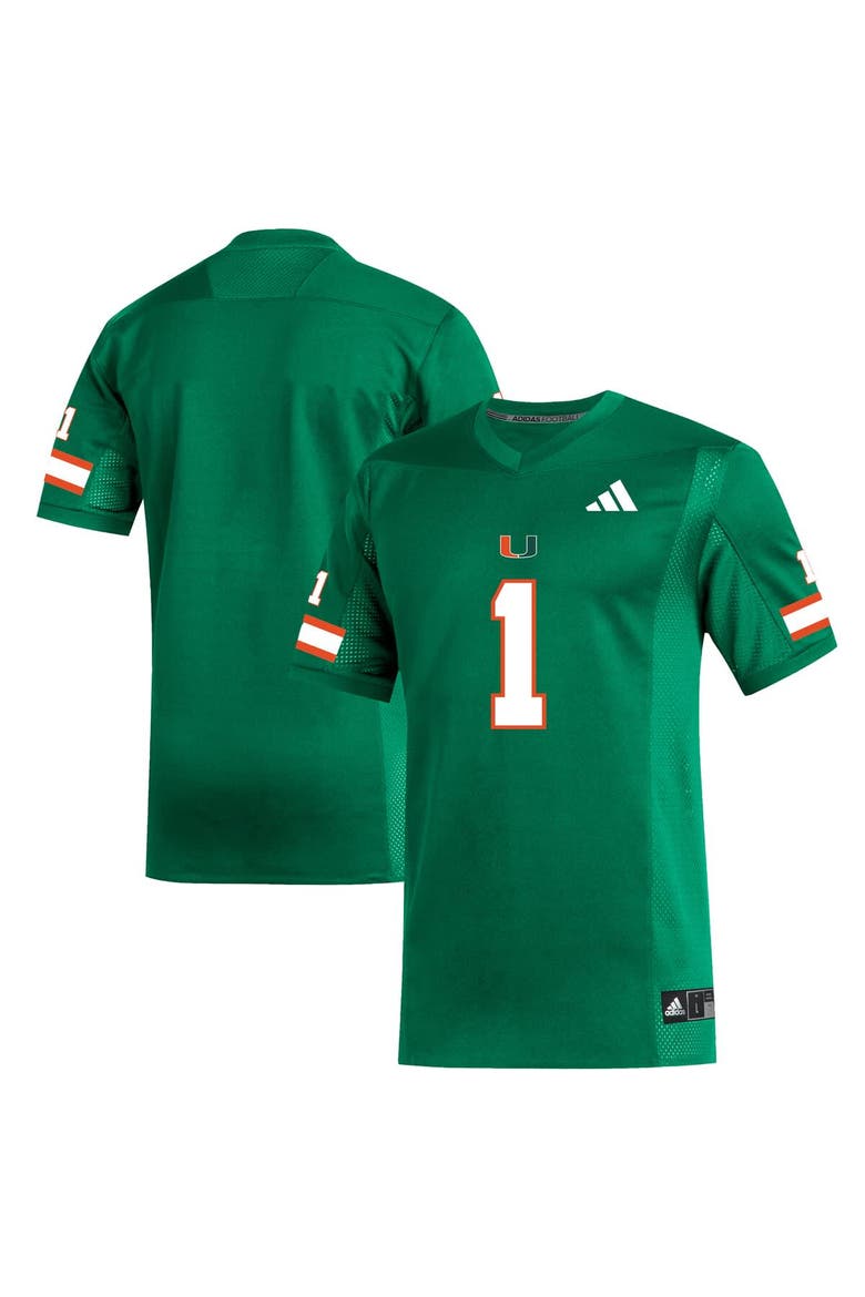 Men's adidas #1 Green Miami Hurricanes Replica Football Jersey, Main, color, Green