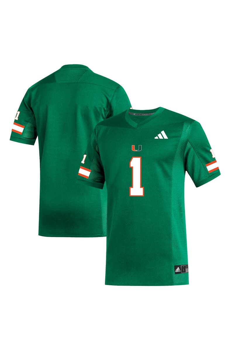 adidas Men's adidas #1 Green Miami Hurricanes Replica Football Jersey, Main, color, Green