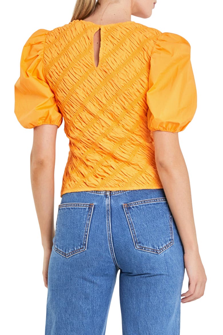 Asymmetric Shirred Puff Sleeve Top, Alternate, color, ORANGE