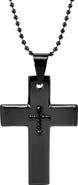 Brook and York Men's Black Plate Stainless Steel Cross Pendant Necklace