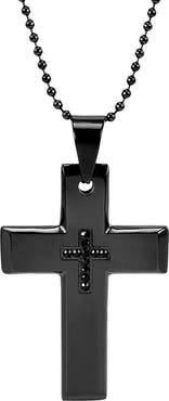 Brook and York Men's Black Plate Stainless Steel Cross Pendant Necklace