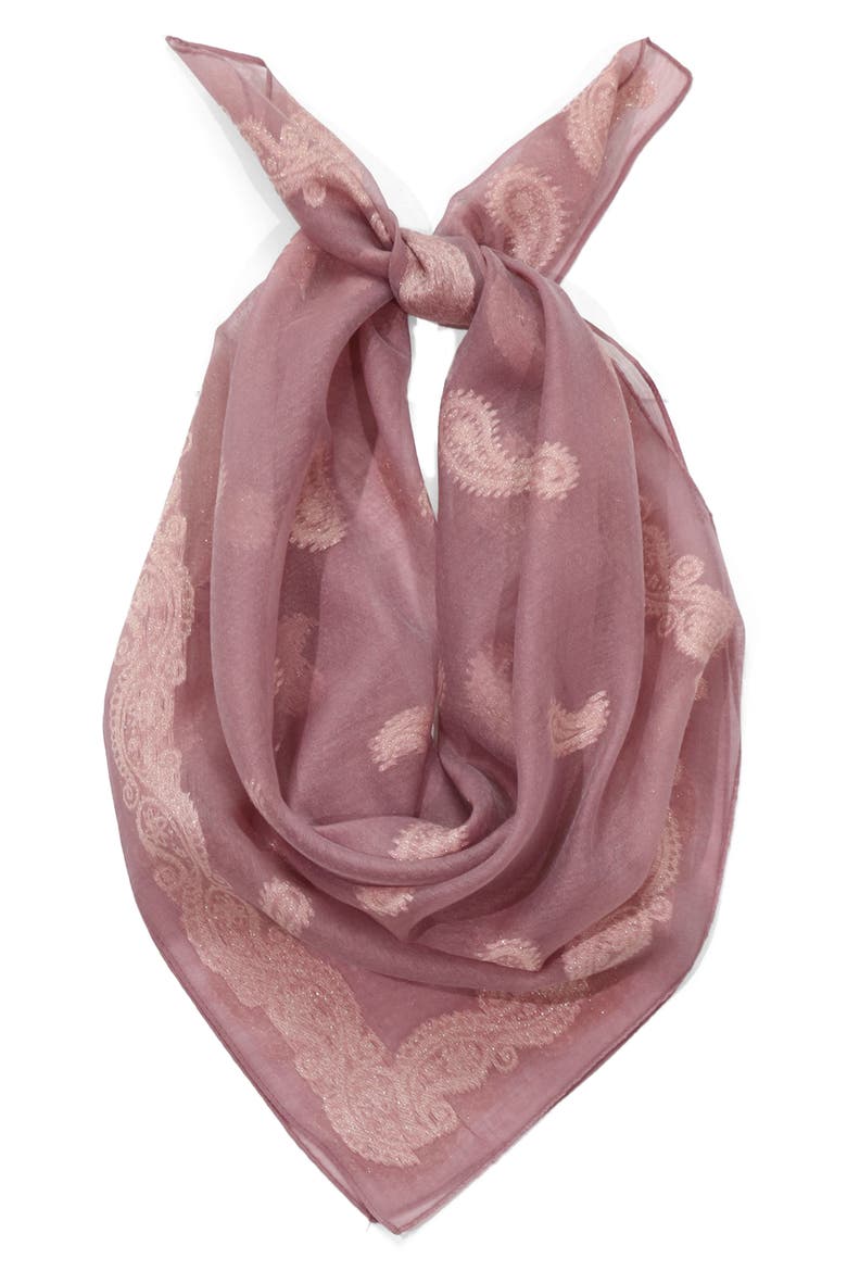 Everly Paisley Glitter Square Scarf, Alternate, color, ROSE