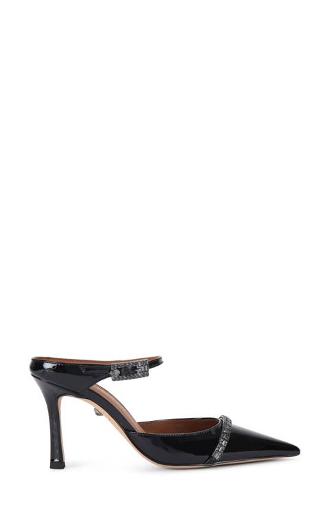 Embellished Pointed Toe Ankle Strap Pump (Women)