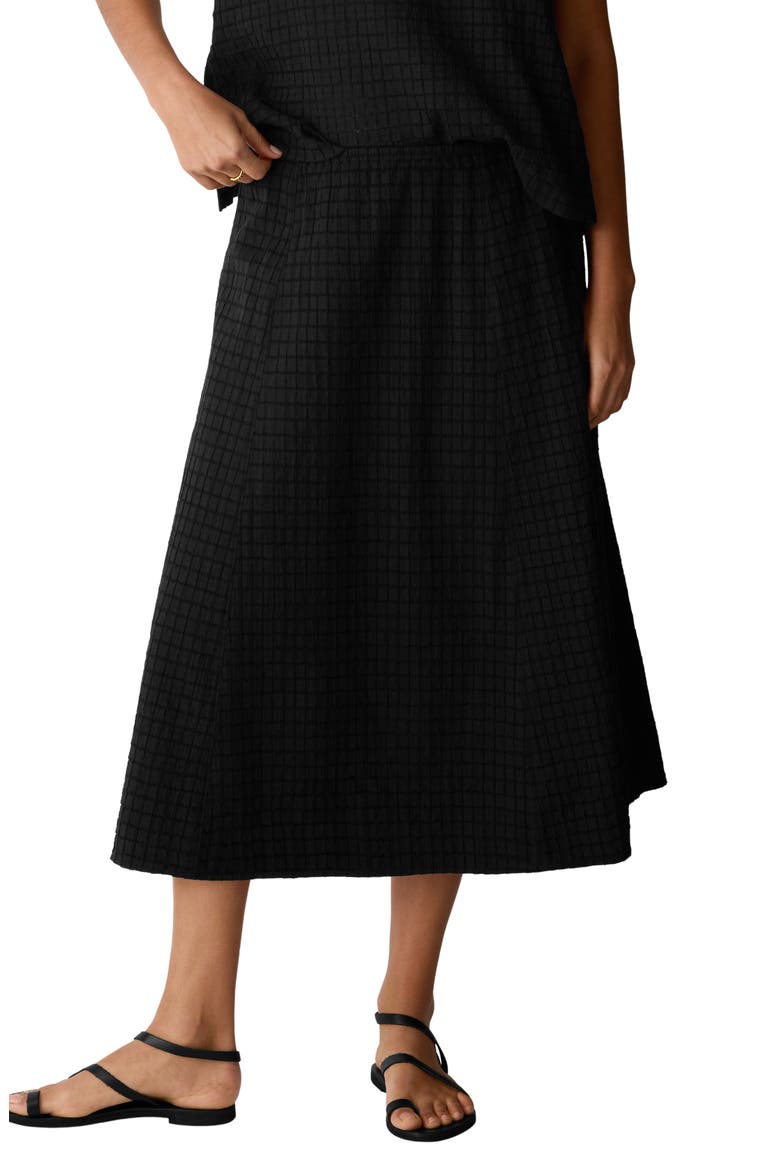 Box Weave Stretch Organic Cotton Midi Skirt, Main, color, BLACK