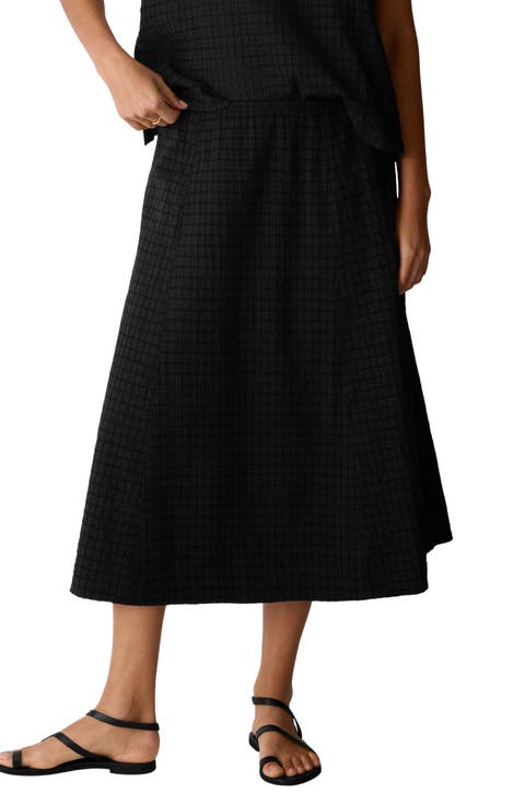 Box Weave Stretch Organic Cotton Midi Skirt