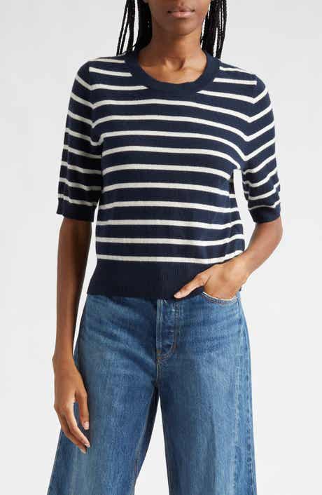 Veronica Beard Shana Stripe Short Sleeve Cashmere Sweater