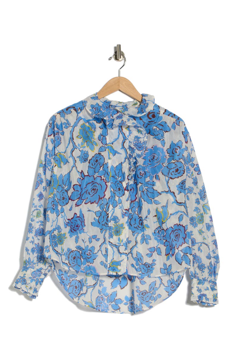 Sophia Floral Long Sleeve Cotton & Silk Button-Up Top, Alternate, color, CHINA VINE DEGRADE