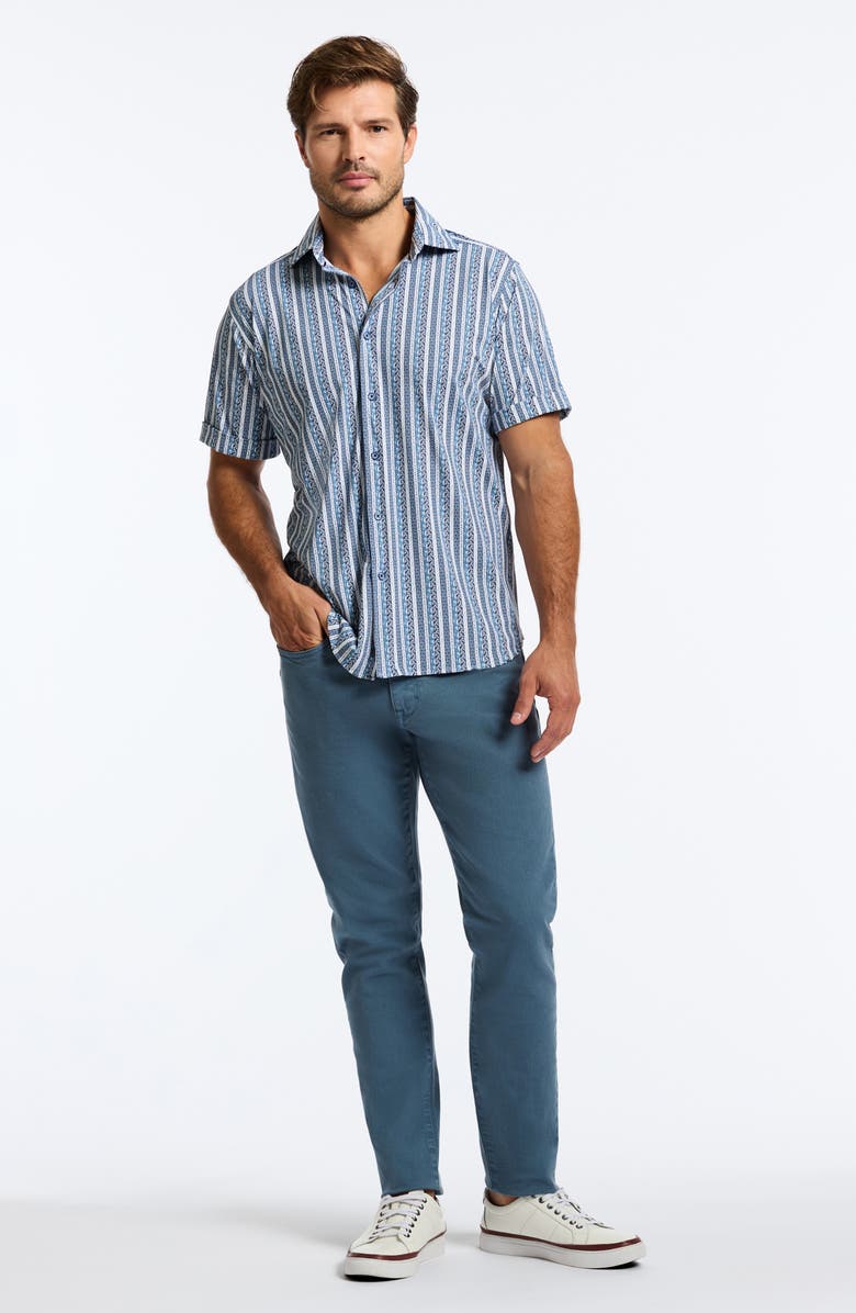 Robert Graham Ionian Classic Fit Stripe Short Sleeve Knit Button-Up Shirt, Alternate, color, Navy