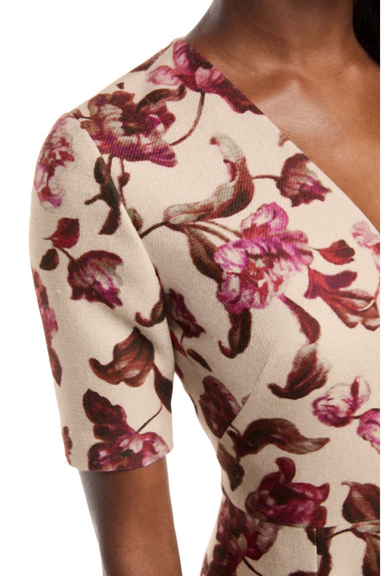 Edith Floral Print A-Line Dress, Alternate, color, CREAM/ RASPBERRY