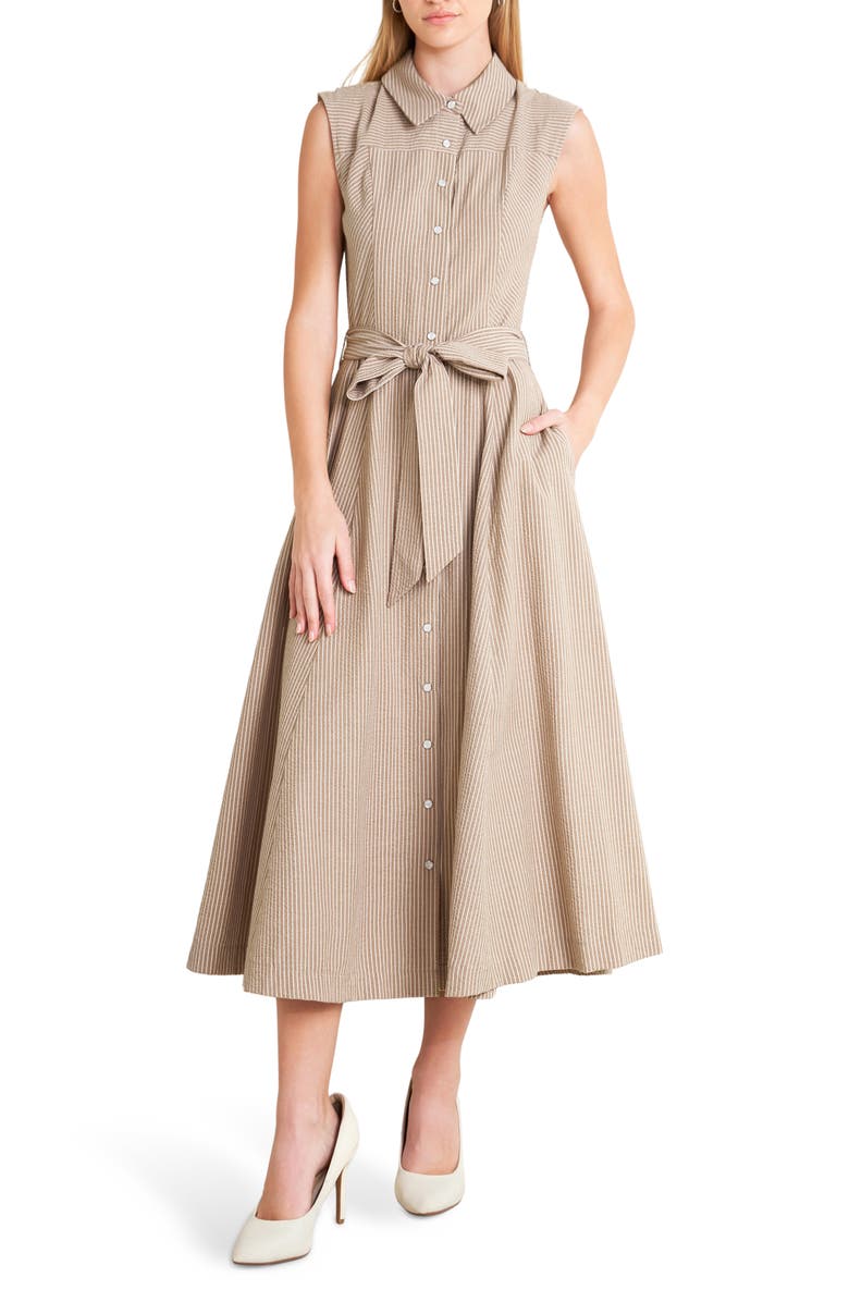 FREEMARKET Pinstripe Midi Dress, Main, color, Taupe