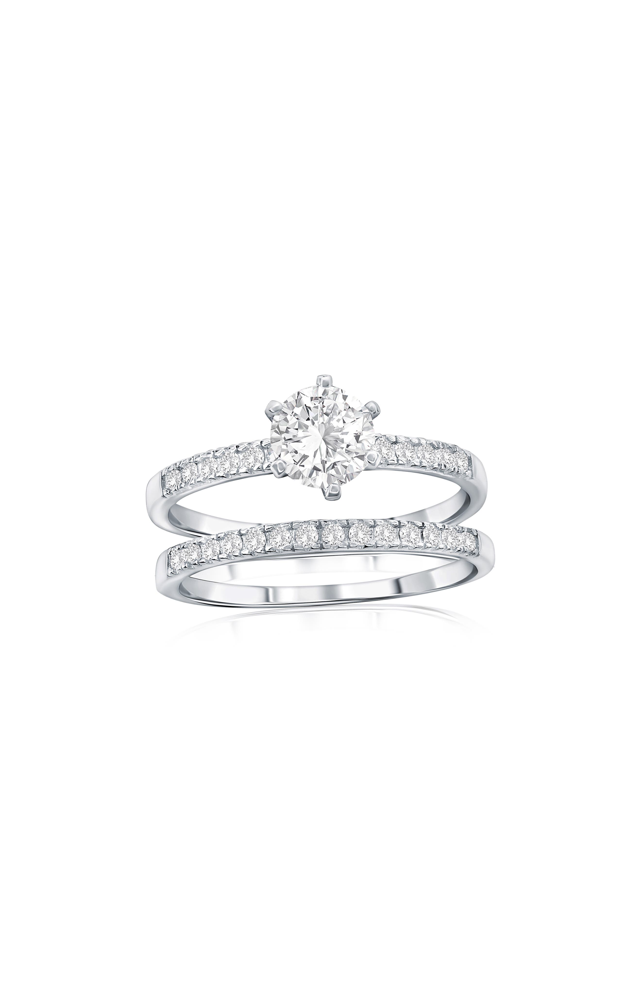 Sterling Silver Solitaire Cubic Zirconia 2-Piece Ring Set