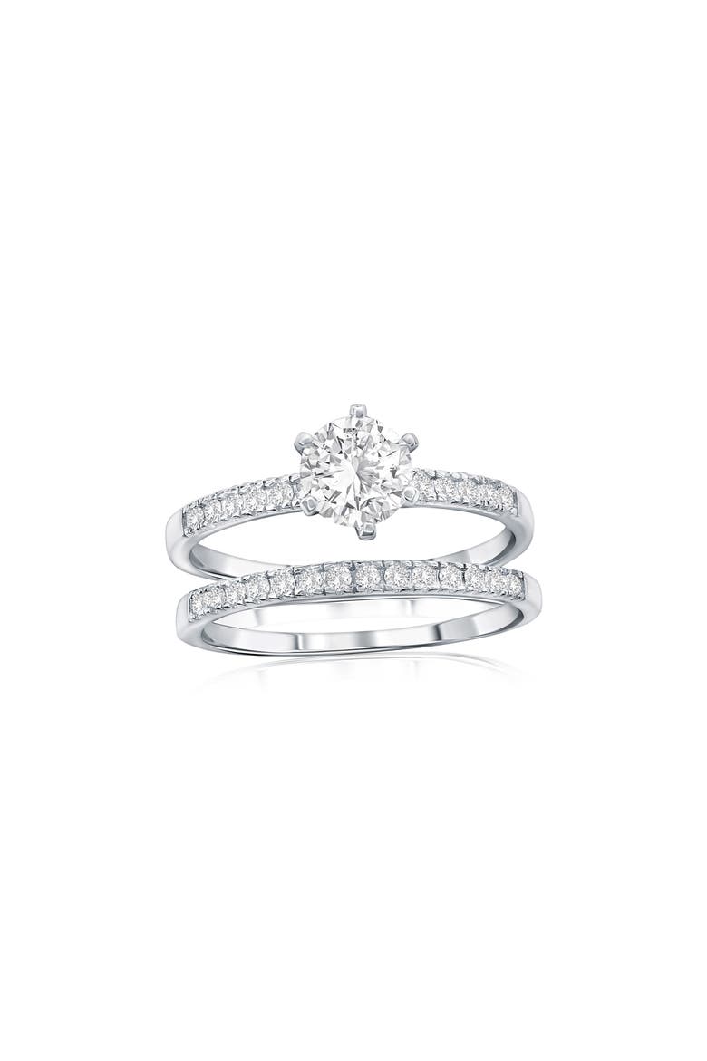 Sterling Silver Solitaire Cubic Zirconia 2-Piece Ring Set, Main, color, SILVER