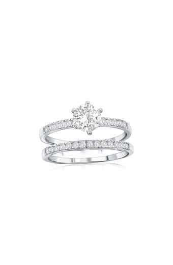 Sterling Silver Solitaire Cubic Zirconia 2-Piece Ring Set