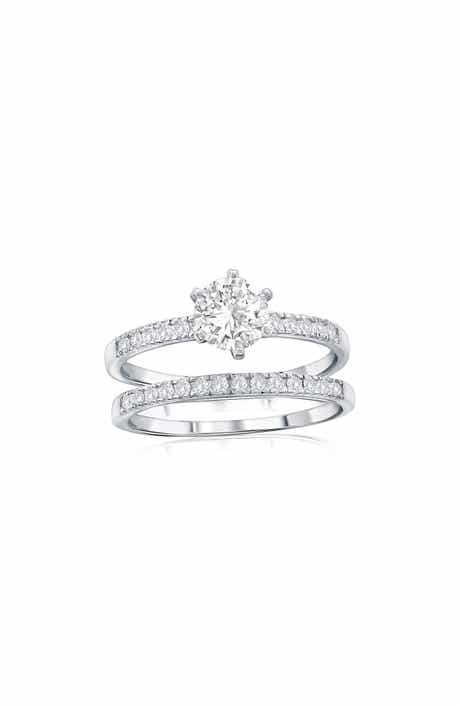 Sterling Silver Solitaire Cubic Zirconia 2-Piece Ring Set