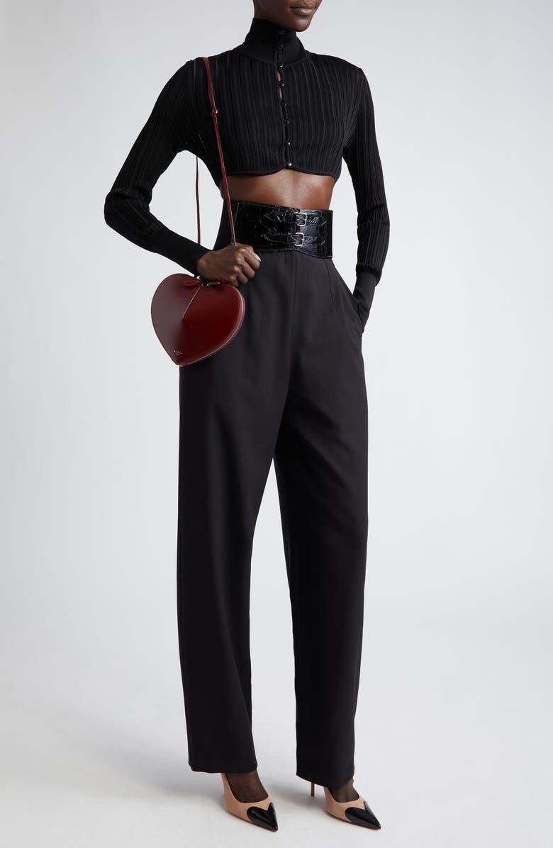 Alaïa Shiny Crinoline Crop Cardigan, Alternate, color,